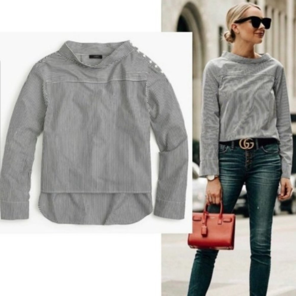 J. Crew Funnel Neck Stripe Blouse 0